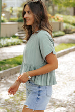 Load image into Gallery viewer, Laurel Green Textured Ruffled Hem Short Sleeve Blouse | Tops/Blouses & Shirts