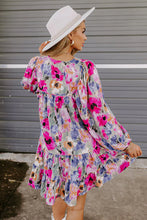 Load image into Gallery viewer, Multicolour Floral Tie Neck Bubble Sleeve Shift Dress | Dresses/Floral Dresses