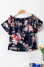 Load image into Gallery viewer, Blue Ruffle Off Shoulder Flounce Sleeve Floral Blouse | Tops/Blouses & Shirts