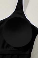 Load image into Gallery viewer, Black Contrast Trim Colorblock U Neck One Piece Swimwear | Swimwear/One Piece Swimsuit