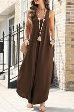 Load image into Gallery viewer, Womens Jumpsuit-Pocketed Scoop Neck Wide Leg Jumpsuit