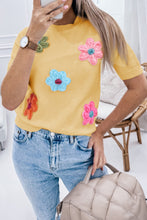 Load image into Gallery viewer, Short Sleeve Sweater | Yellow Cream Cute Flower Applique