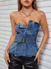 Load image into Gallery viewer, Denim Tube Top | Buttons Raw Hem