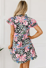 Load image into Gallery viewer, Pink Floral Ricrac Embellished Tiered Mini Dress | Dresses/Floral Dresses
