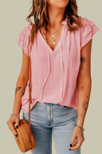 Load image into Gallery viewer, Pink Tiered Ruffled Drawstring V Neck Top | Tops/Tops & Tees
