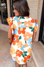Load image into Gallery viewer, Orange Floral Notched V Neck Ruffled Sleeve Blouse | Tops/Blouses & Shirts