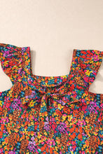 Load image into Gallery viewer, Multicolour Floral Print Cap Sleeve Square Neck Back Knot Blouse