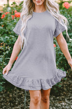 Load image into Gallery viewer, Light Grey Lace Floral Patchwork Ruffled T-shirt Dress | Dresses/T Shirt Dresses