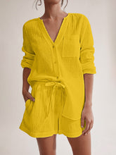 Load image into Gallery viewer, Top & Shorts Set | Notched Long Sleeve Top and Shorts Set
