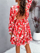 Load image into Gallery viewer, Backless Print Dress | V-Neck Flounce Sleeve Dress