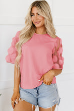 Load image into Gallery viewer, Half Sleeve Blouse | Dusty Pink Contrast Applique Mesh Top