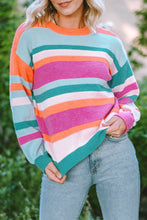 Load image into Gallery viewer, Multicolor Striped Knit Drop Shoulder Puff Sleeve Sweater | Tops/Sweaters & Cardigans