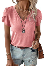 Load image into Gallery viewer, Rose Tan Fashion Petal Sleeve V Neck T Shirt | Tops/Tops & Tees