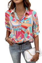 Load image into Gallery viewer, Multicolor Abstract Geometry Print Half Puff Sleeve Loose Shirt | Tops/Blouses & Shirts