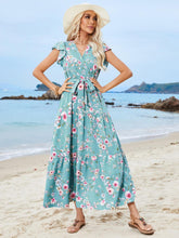 Load image into Gallery viewer, Midi Dress | Ruffled Printed Surplice Cap Sleeve Dress