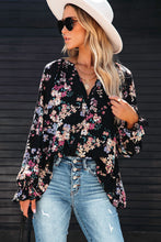Load image into Gallery viewer, Black Wildflower Print Chiffon Blouse | Tops/Blouses & Shirts