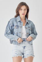 Load image into Gallery viewer, RISEN Denim Jacket | Full Size Button Cropped Denim Jacket