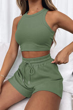 Load image into Gallery viewer, Womens Shorts Set-Round Neck Top and Drawstring Shorts Set | shorts set