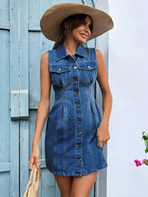 Load image into Gallery viewer, Sleeveless Denim Dress | Pocketed Button Up Dress