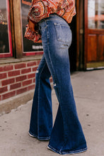 Load image into Gallery viewer, Sky Blue Button Fly Ripped High Waist Flare Jeans | Bottoms/Jeans