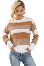 Load image into Gallery viewer, Chestnut Striped Cable Knit Drop Shoulder Sweater | Tops/Sweaters & Cardigans