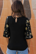 Load image into Gallery viewer, Sequin Top | Black Star Splicing Half Sleeve Top