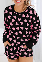 Load image into Gallery viewer, Black Valentine Heart Shape Print Long Sleeve Top Shorts Lounge Set | Loungewear & Sleepwear/Loungewear