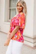 Load image into Gallery viewer, Fiery Red Floral Print Wide Sleeve Blouse | Tops/Blouses & Shirts