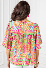 Load image into Gallery viewer, Babydoll Blouse | Orange Geometric Print Bell Sleeve O Neck