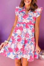 Load image into Gallery viewer, Flutter Sleeve Dress | Pink Floral Printed V Notched Dress