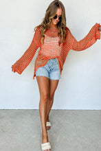Load image into Gallery viewer, Orange Open Knit Crochet Bell Sleeve Tunic Sweater | Tops/Sweaters & Cardigans