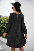 Load image into Gallery viewer, Womens Dress-Balloon Sleeve Keyhole Tiered Dress | Mini Dress