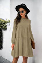 Load image into Gallery viewer, Womens Dress-Balloon Sleeve Keyhole Tiered Dress | Mini Dress