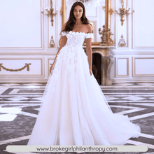 Load image into Gallery viewer, Lace Wedding Dress-Boat Neck Beaded Flowers Wedding Dress | Wedding Dresses