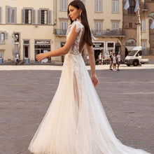 Load image into Gallery viewer, Beach Wedding Dress-Lace A Line Side Split Beach Wedding Gown | Wedding Dresses