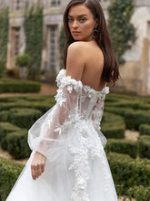 Load image into Gallery viewer, Bohemian Beach Wedding Dress-Strapless Cap Sleeves Bridal Gown | Wedding Dresses