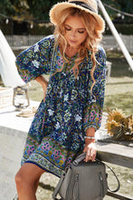 Load image into Gallery viewer, Womens Dress-Bohemian Tie Neck Balloon Sleeve Dress | Dresses/Mini Dresses