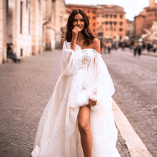 Load image into Gallery viewer, Bohemian Wedding Dress-Puff Lace Sleeves Bridal Gown | Wedding Dresses