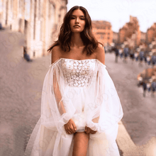 Load image into Gallery viewer, Bohemian Wedding Dress-Puff Lace Sleeves Bridal Gown | Wedding Dresses