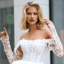 Load image into Gallery viewer, Short Wedding Dress | Long Sleeve Lace Bridal Dress | Wedding Dresses