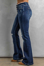 Load image into Gallery viewer, Blue Jeans-Button Fly Distressed Bootcut Blue Jeans | Blue Jeans
