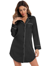 Load image into Gallery viewer, Womens Dress-Button Up Lapel Collar Night Dress with Pocket | Loungewear & Sleepwear/Sleepwear