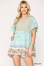 Load image into Gallery viewer, Floral Print Top | Mixed Ruffle Top With Back Keyhole