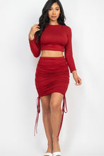 Load image into Gallery viewer, Ruched Side Crop Top & Drawstring Skirt Set