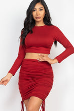 Load image into Gallery viewer, Ruched Side Crop Top & Drawstring Skirt Set