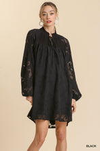 Load image into Gallery viewer, Jacquard Raglan Smocked Tie Neck Yoke Dress