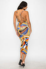 Load image into Gallery viewer, Crossed Back Marble Print Multicolor Midi Dress