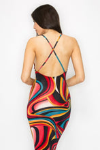 Load image into Gallery viewer, Crossed Back Marble Print Multicolor Midi Dress