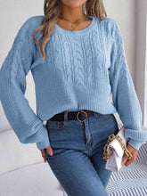 Load image into Gallery viewer, Womens Sweater-Cable-Knit Round Neck Drop Shoulder Sweater