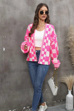 Load image into Gallery viewer, Womens Sweater-Checkered Open Front Drop Shoulder Cardigan | Coat & Jacket & Cardigan
